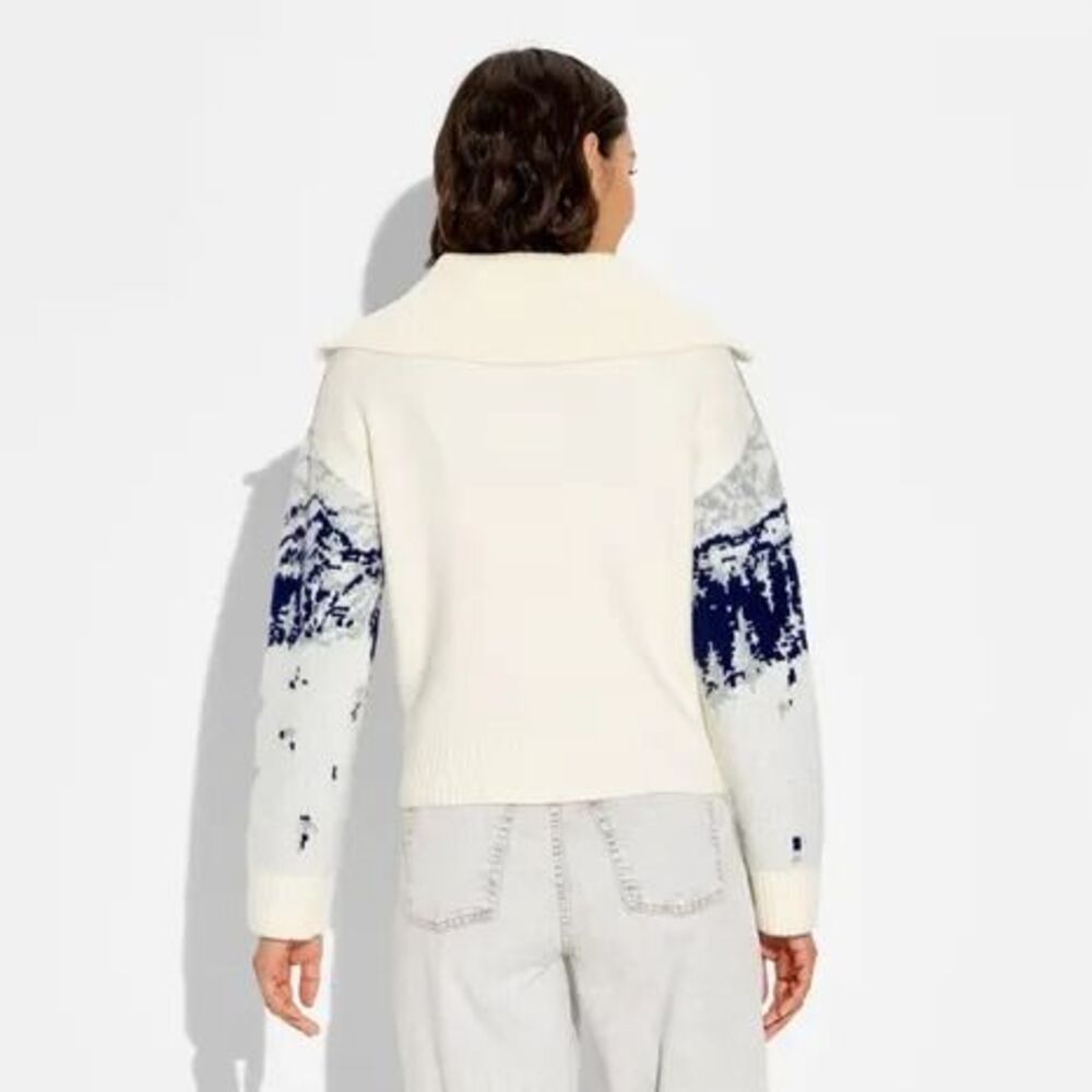 Women's Polo Collar Quarter Zip Novelty Pullover Sweater - Wild Fable Off-White - Picture 2 of 7